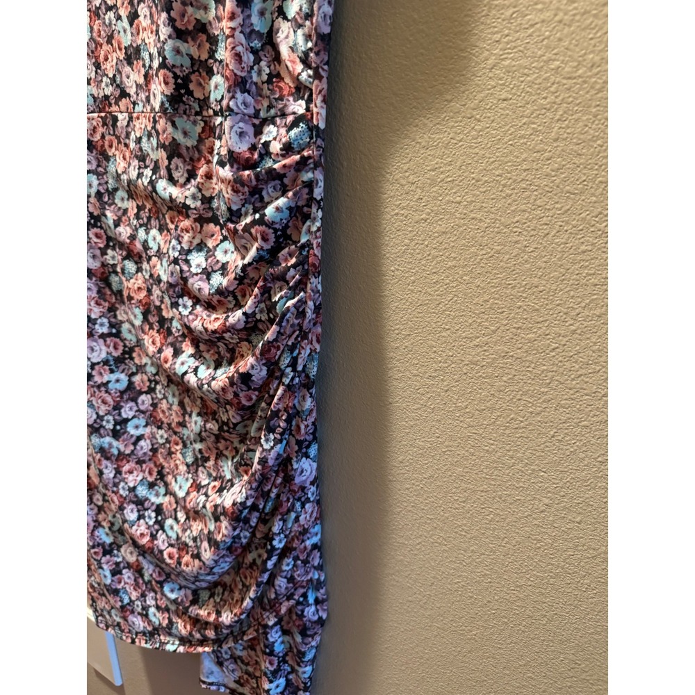 Pulse Boutique Floral Ruched Side Tulip Hem Sheath Dress Pink Blue Large P16042 - Picture 4 of 7